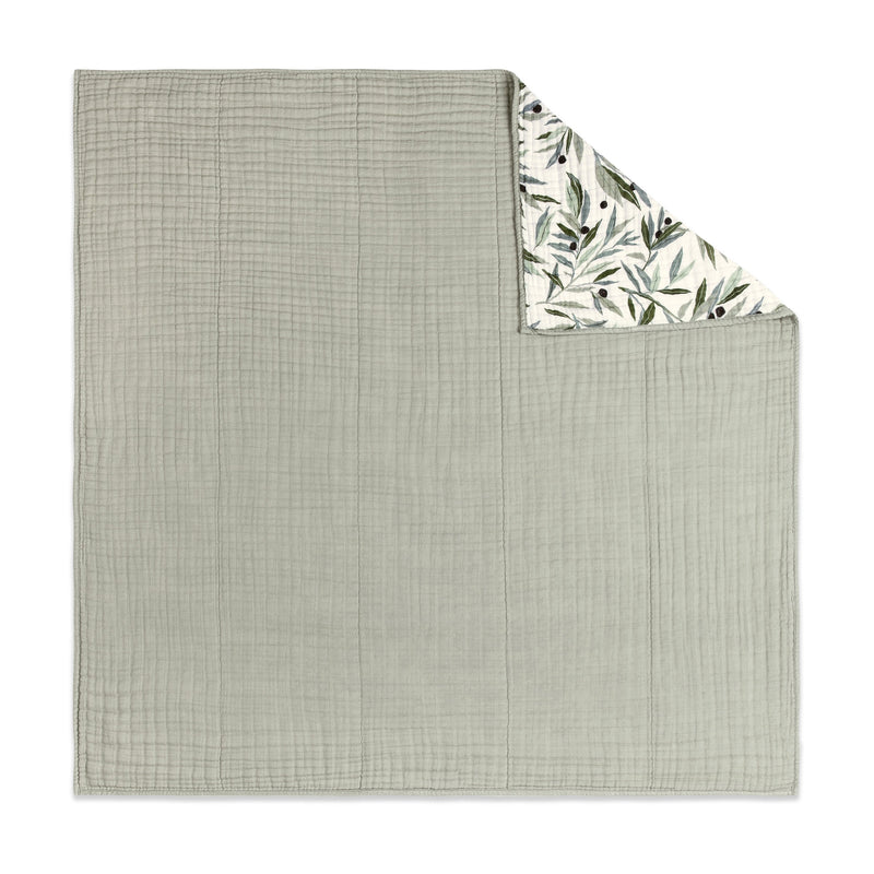 T28239,Olive Branches Muslin Quilt in GOTS Certified Organic Cotton