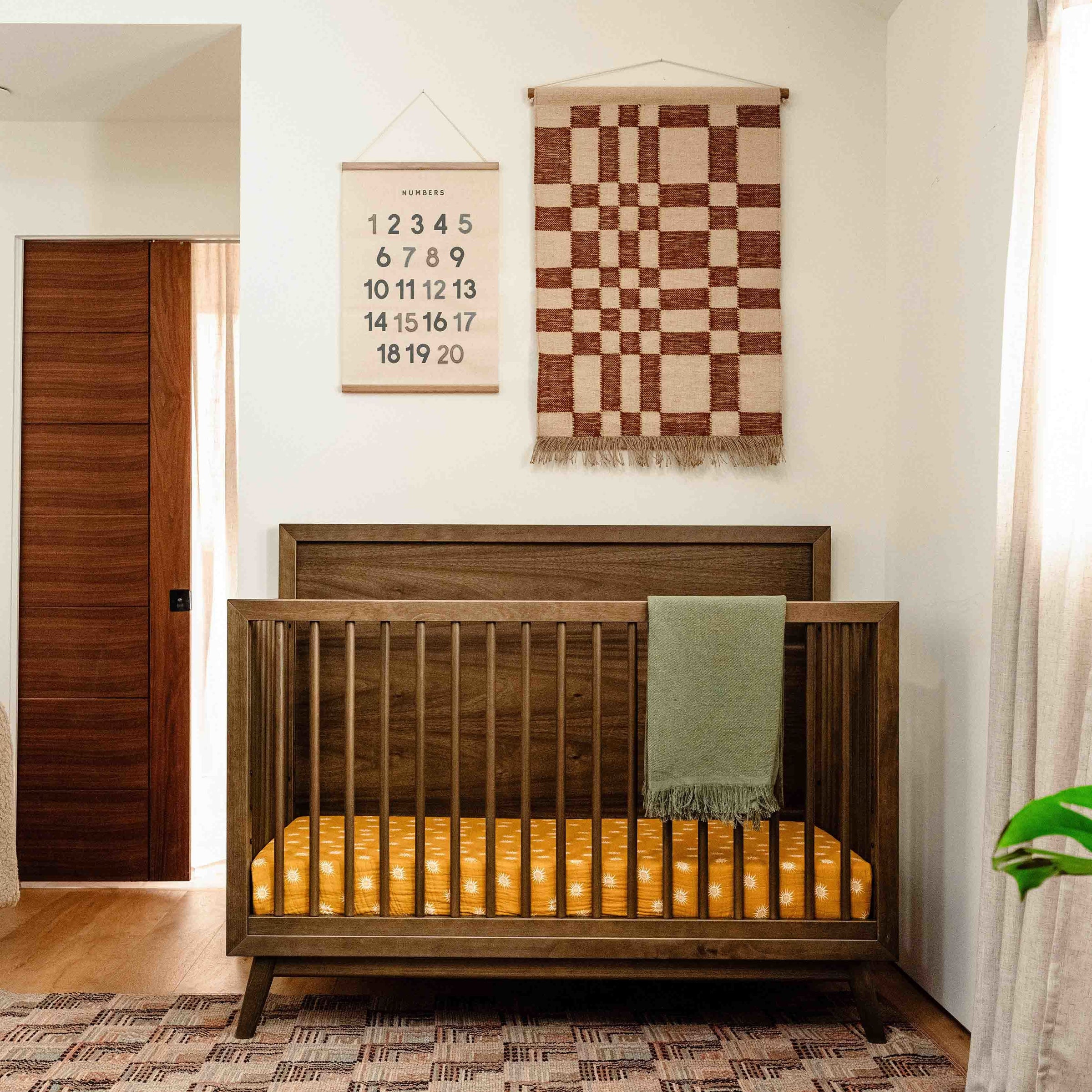 M15901NL,Palma Mid-Century 4-in-1 Convertible Crib w/Toddler Bed Conversion in Natural Walnut