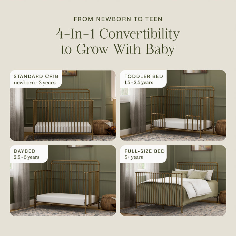 M15301VG,Winston 4-in-1 Convertible Crib in Vintage Gold