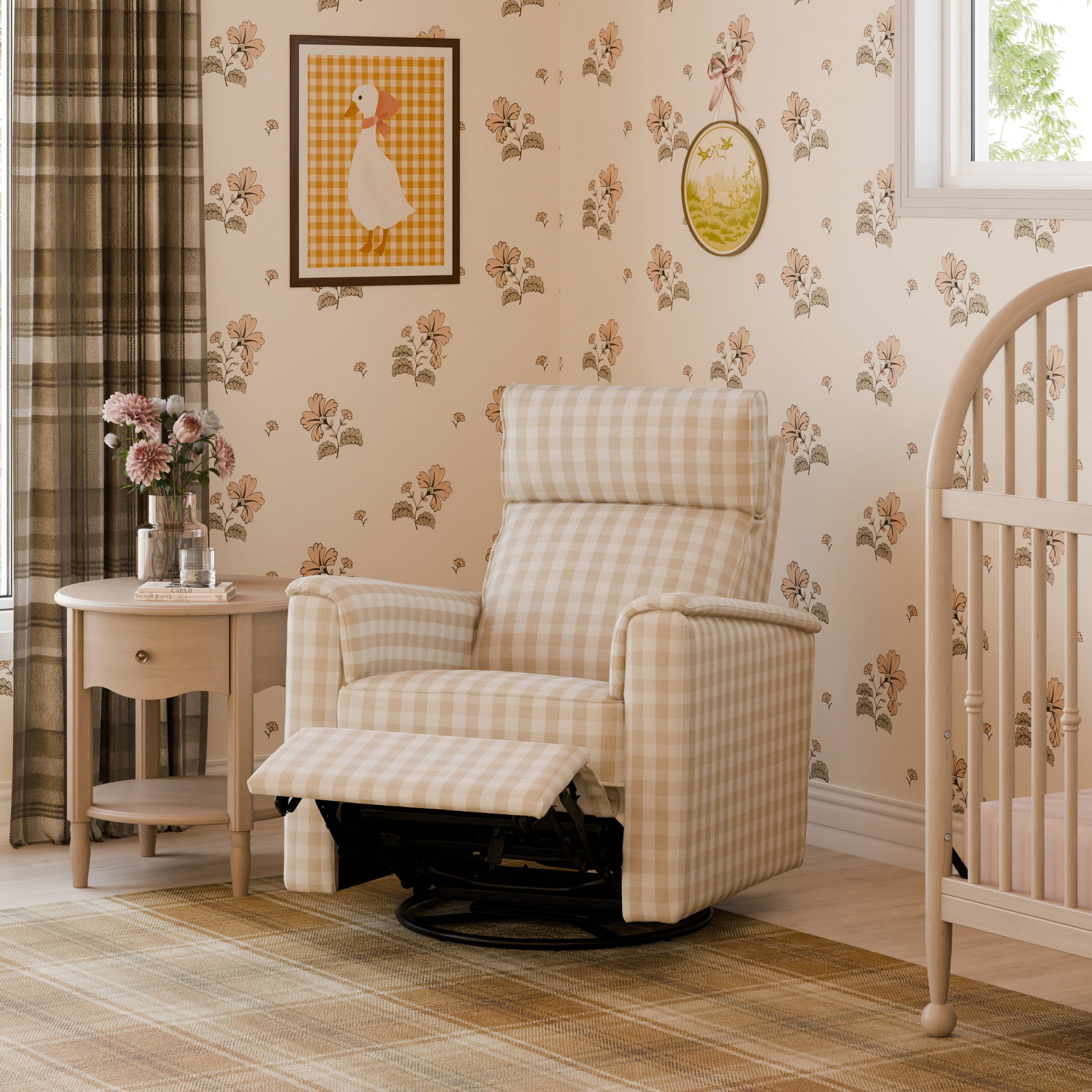 M17182TGH,Willa Pro Power Glider Recliner w/ Power Lumbar in Tan Gingham