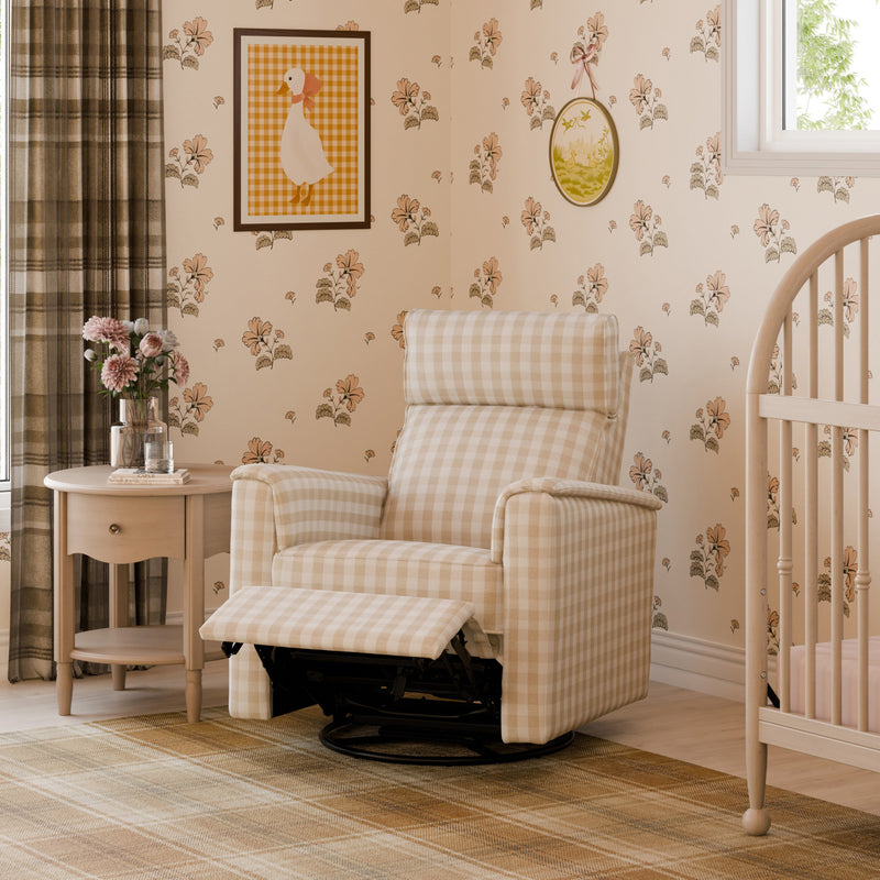 M17182TGH,Willa Pro Power Glider Recliner w/ Power Lumbar in Tan Gingham