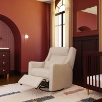 M11286AT,Kiwi Plus Power Glider Recliner w/ Power Headrest in Almond Teddy Loop