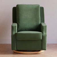 M22286FGVLB,Crewe Electronic Swivel Glider Recliner in Forest Green Velvet w/Light Wood Base