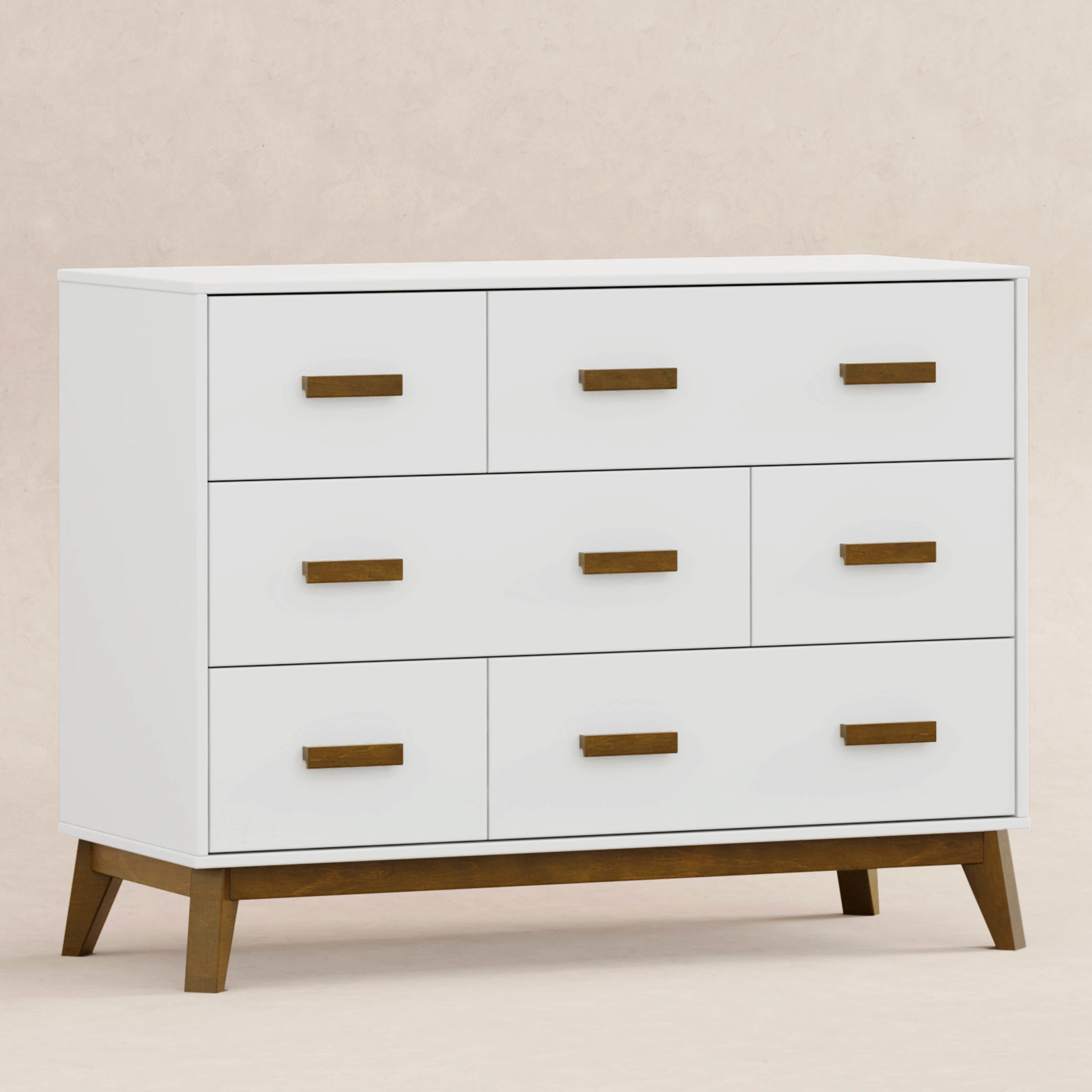 M5826WNL,Scoot 6-Drawer Dresser in White/Natural Walnut