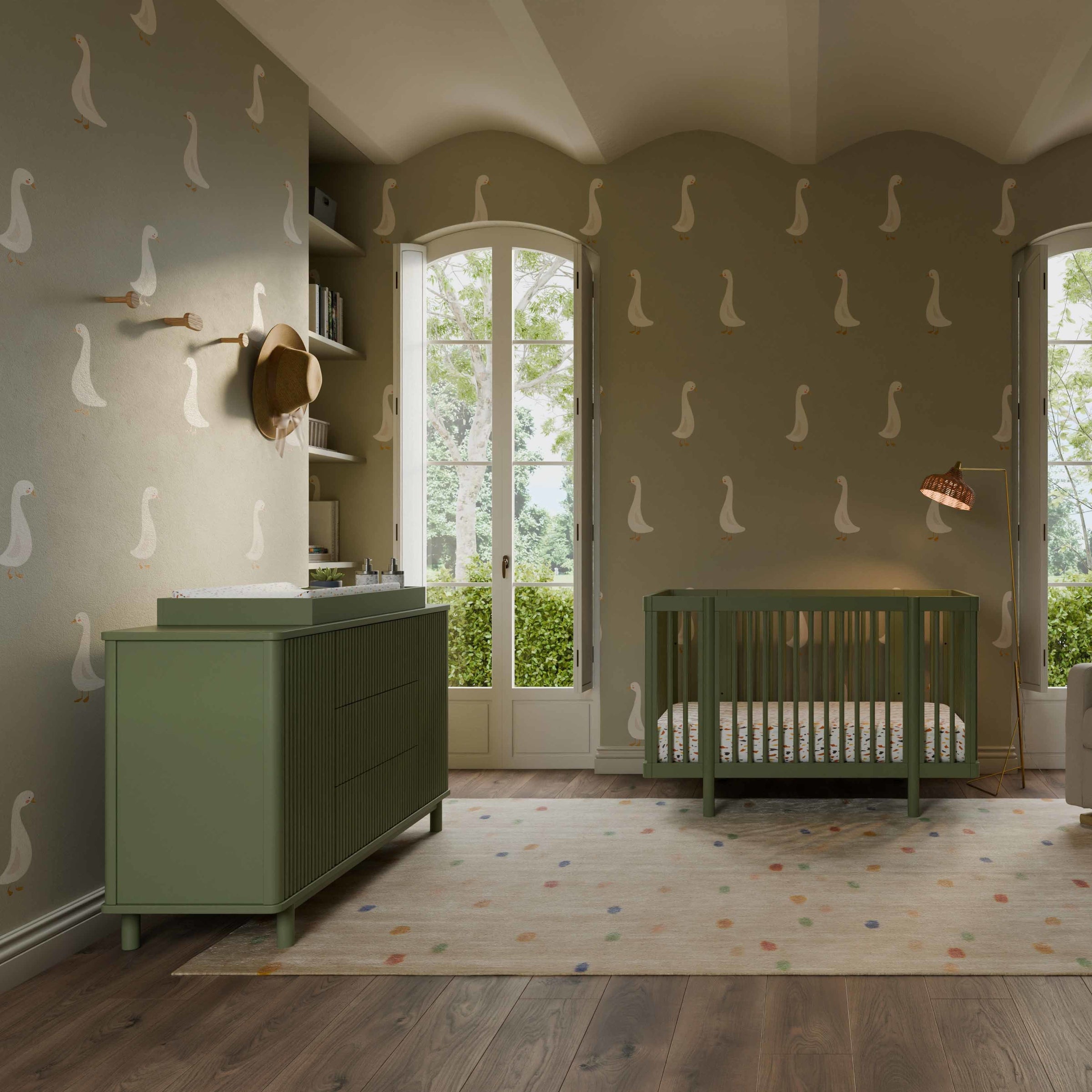 M29880OL,Pogo 8-in-1 Convertible Crib w/All-Stages Conversion Kits in Olive