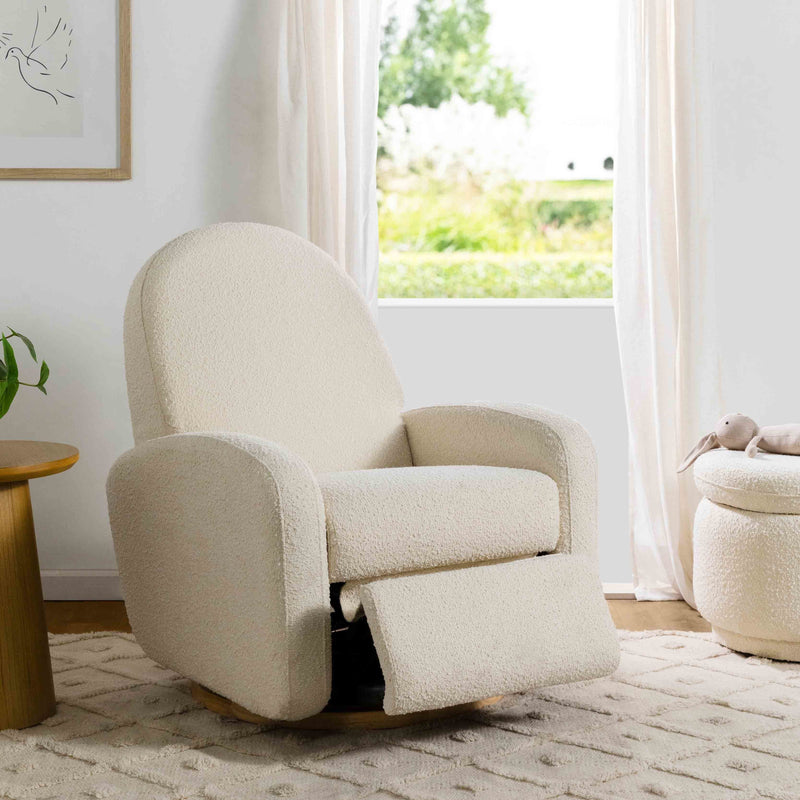 M23188WBLB,Nami Glider Recliner w/ Electronic Control and USB in Ivory Boucle w/Light Wood Base