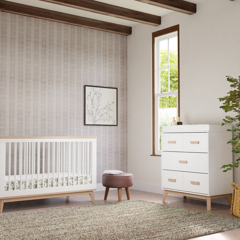 M5823WNX,Scoot 3-Drawer Changer Dresser in White/Washed Natural Finish