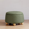 M30985POBHF,Tuffet Storage Ottoman in Performance Olive Boucle w/Honey Ball Feet
