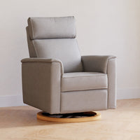B17186PGEWLB,Willa Plus Power Glider Recliner w/ Power Headrest in Performance Grey Eco-Weave w/Light Wood Base