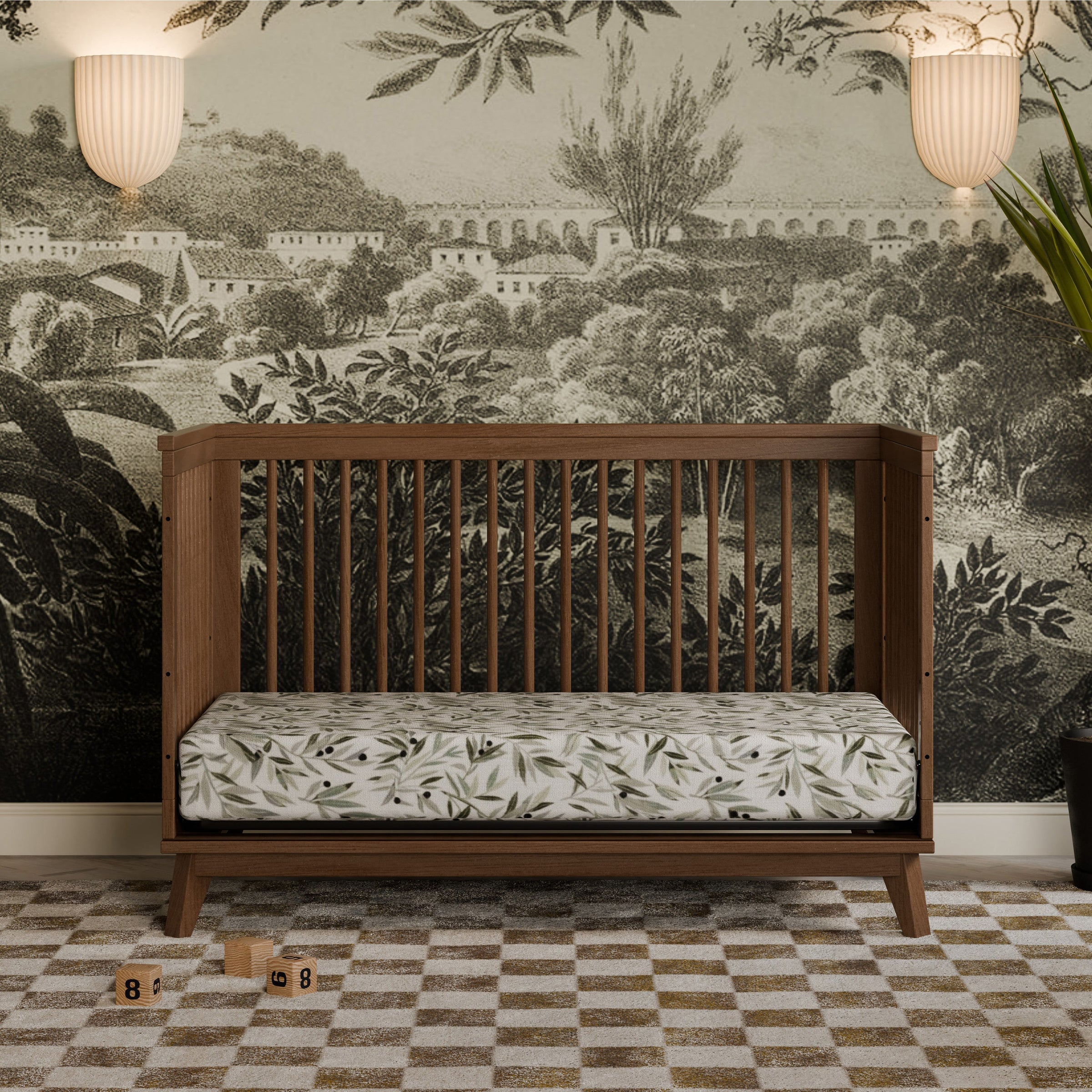 M5801NL,Scoot 3-in-1 Convertible Crib w/Toddler Bed Conversion Kit in Natural Walnut