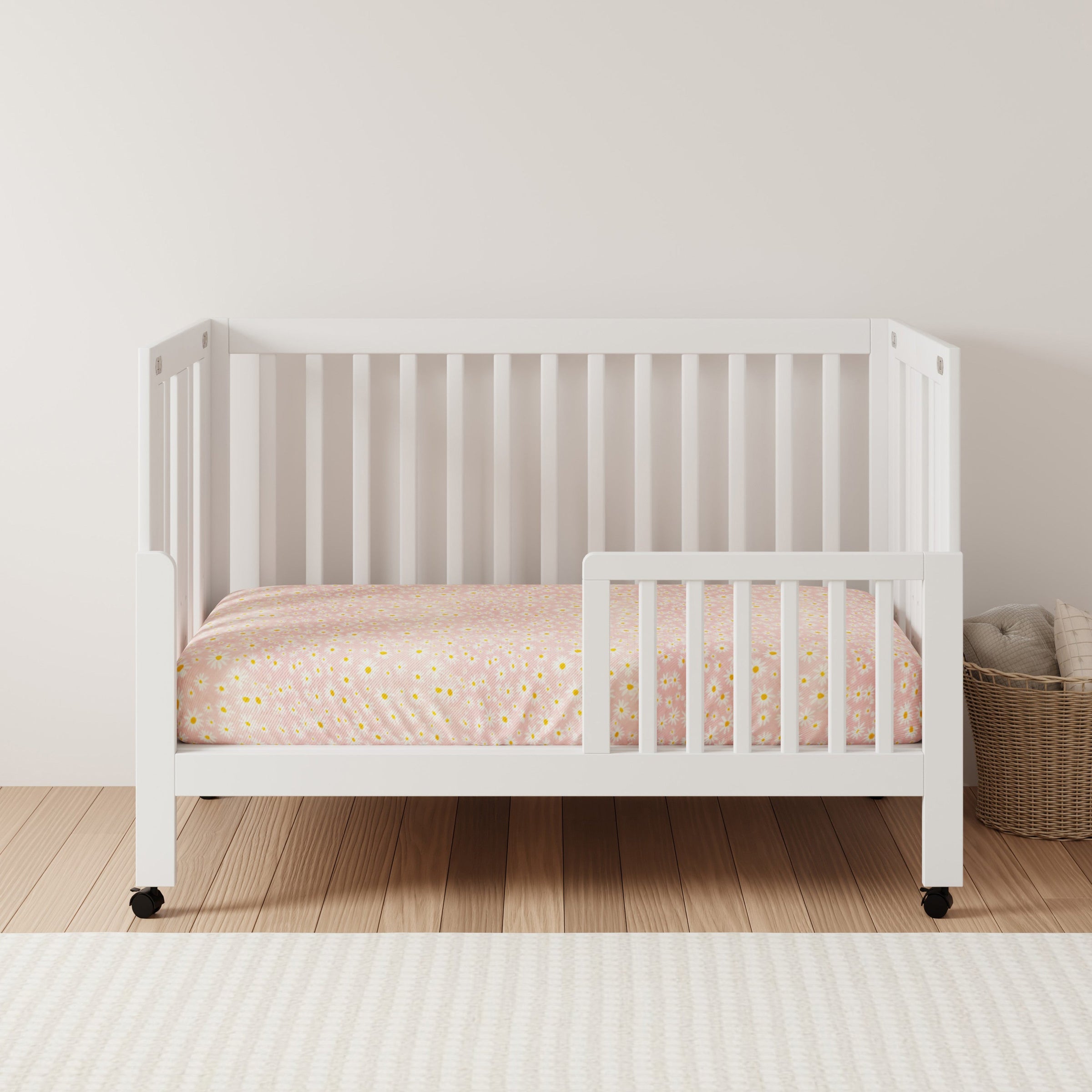 M6601W,Maki Full-Size Folding Crib w/Toddler Bed Conversion Kit in White Finish