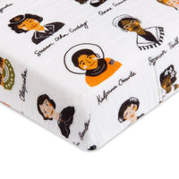 T28436,Women In History Muslin Mini Crib Sheet in GOTS Certified Organic Cotton