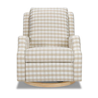 M22287TGHLB,Crewe Recliner and Swivel Glider in Tan Gingham with Light Wood Base