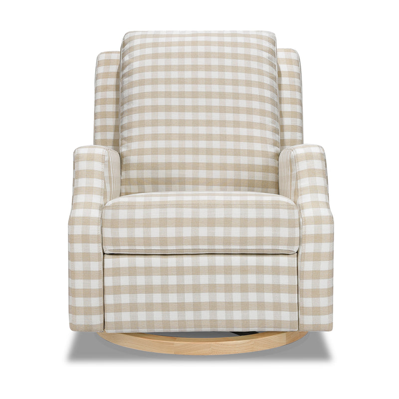 M22287TGHLB,Crewe Recliner and Swivel Glider in Tan Gingham with Light Wood Base