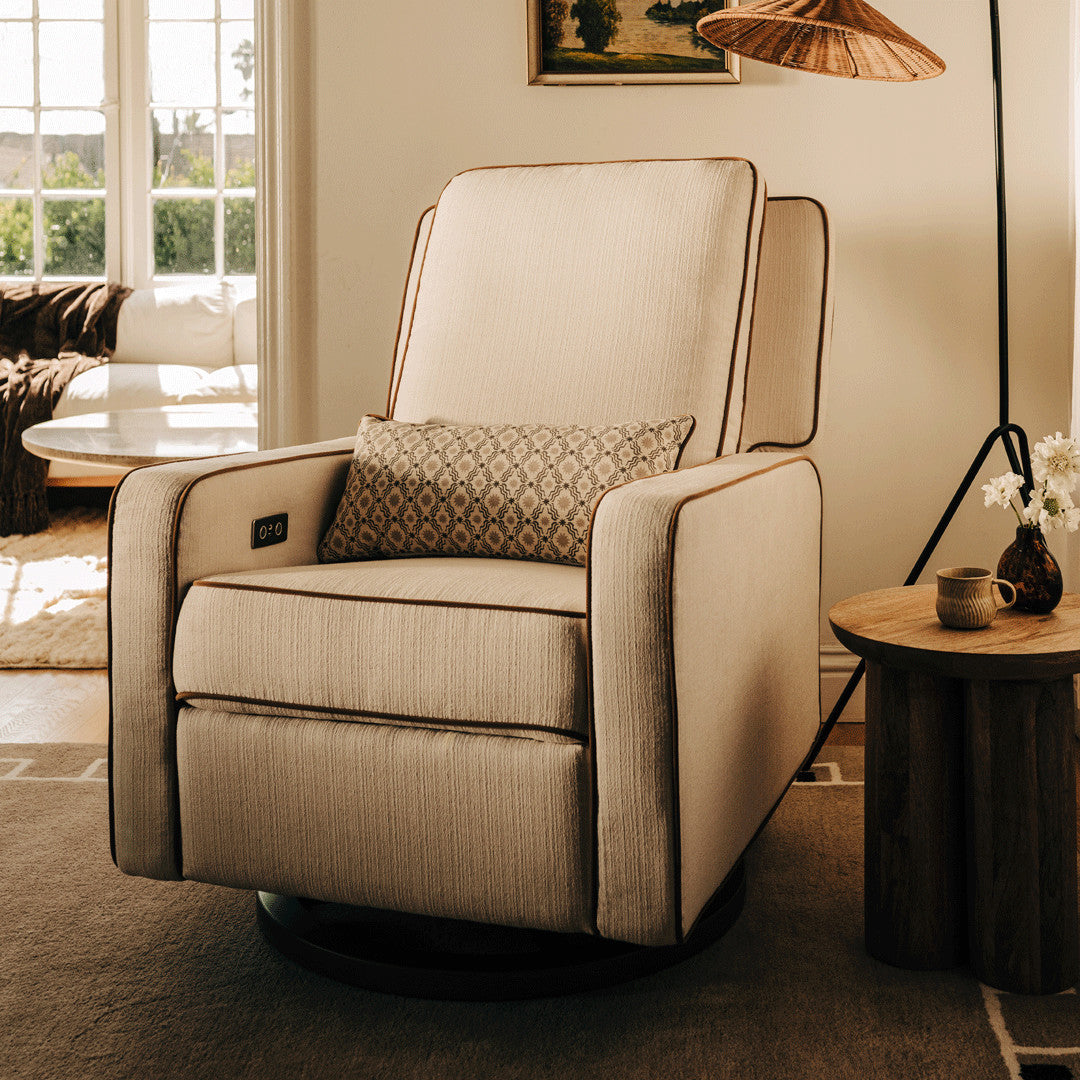 M23085PCMTB,Nate Berkus x Babyletto Sigi Power Recliner in Performance Cream Linen w/ Toffee Base