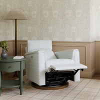 M17186BPBDB,Willa Plus Power Glider Recliner w/ Power Headrest in Bellflowers in Powdered Blue w/ Dark Wood Base