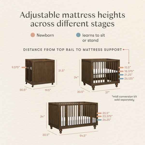 M33380TE,Nate Berkus x Babyletto Astre All-Stages Crib w/Bassinet & Toddler Bed Kits in Toffee