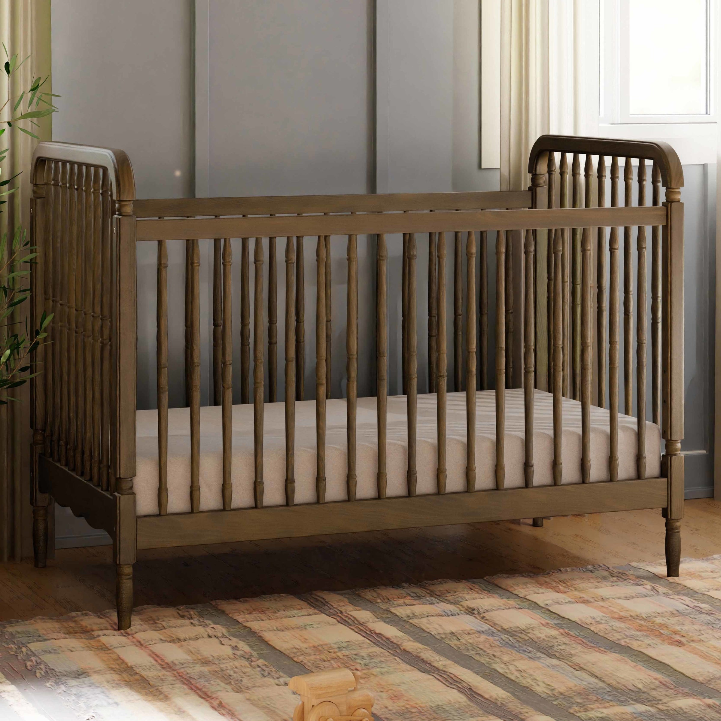 M7101NL,Liberty 3-in-1 Convertible Spindle Crib w/Toddler Bed Conversion Kit in Natural Walnut