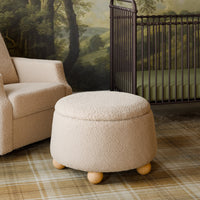 M30985CSGHF,Tuffet Storage Ottoman in Chai Shearling w/Honey Ball Feet