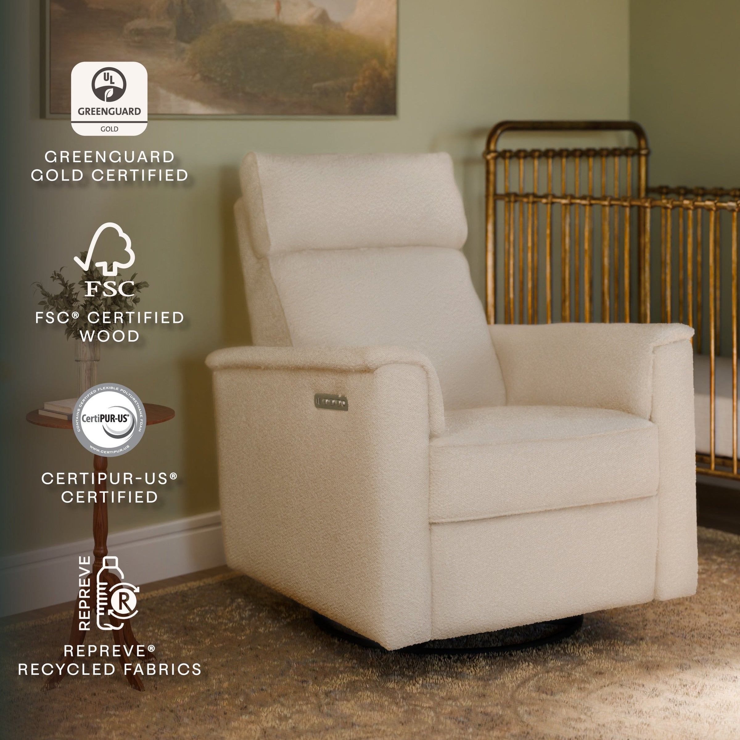 M17186PWB,Willa Plus Power Glider Recliner w/ Power Headrest in Performance Ivory Boucle