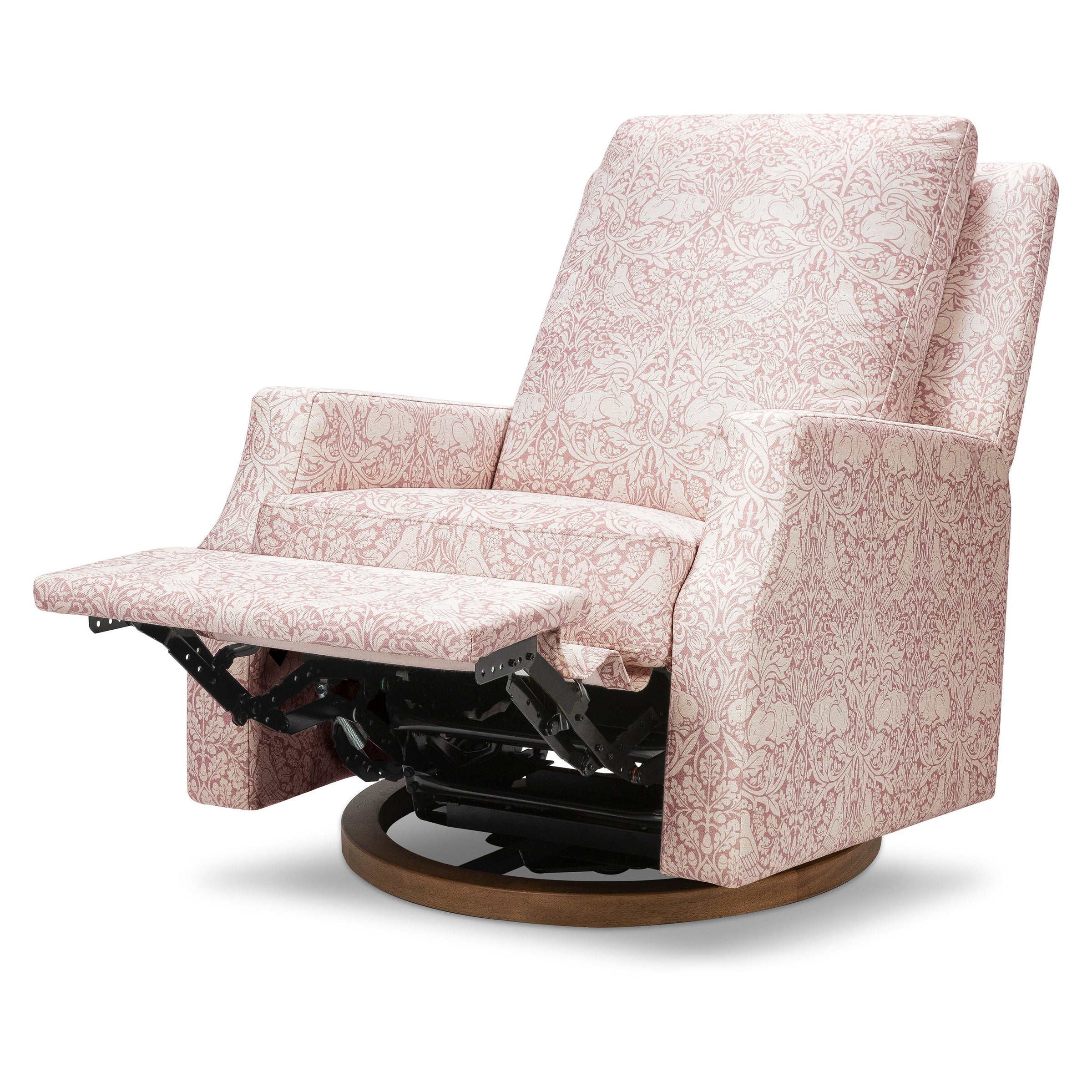 M22287PBRRDB,Crewe Recliner and Swivel Glider in Pure Brer Rabbit in Rose w/Dark Wood Base