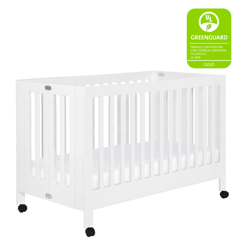 M6601W,Maki Full-Size Folding Crib w/Toddler Bed Conversion Kit in White Finish