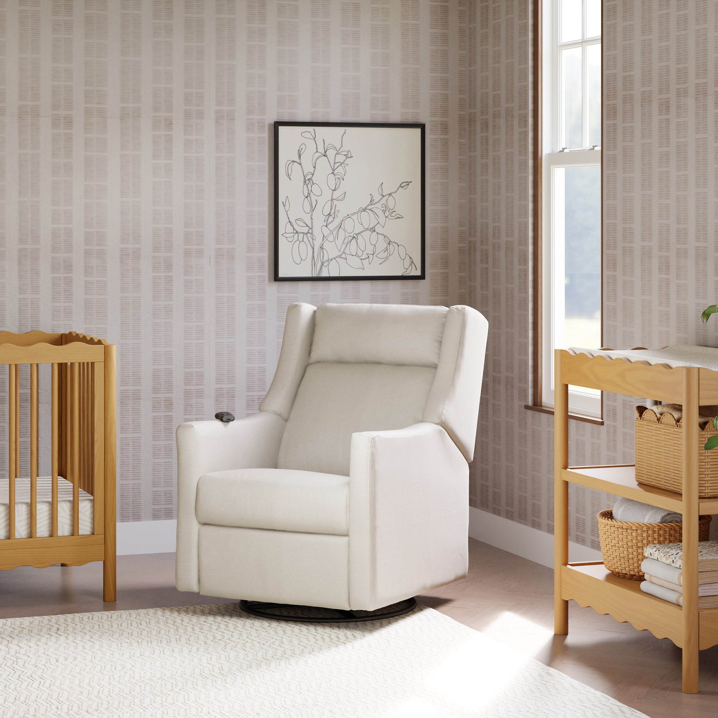 M11283PCMEW,Kiwi Deluxe Power Glider Recliner w/Heat&Massage in Performance Cream Eco-Weave