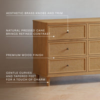 M23716HYHC,Marin with Cane 6 Drawer Assembled Dresser in Honey and Honey Cane