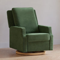 M22287FGVLB,Crewe Recliner and Swivel Glider in Forest Green Velvet w/Light Wood Base