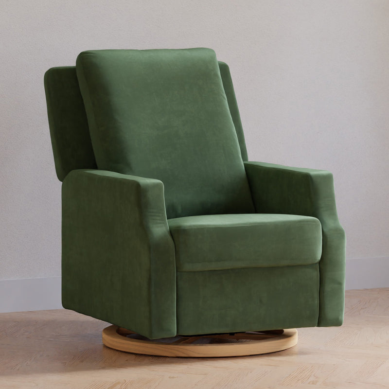 M22287FGVLB,Crewe Recliner and Swivel Glider in Forest Green Velvet w/Light Wood Base