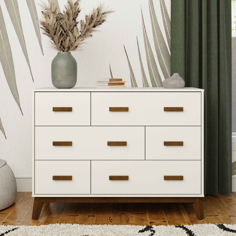 M5826WNL,Scoot 6-Drawer Dresser in White/Natural Walnut