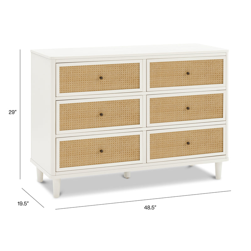 M23716RWHC,Marin with Cane 6 Drawer Assembled Dresser in Warm White and Honey Cane