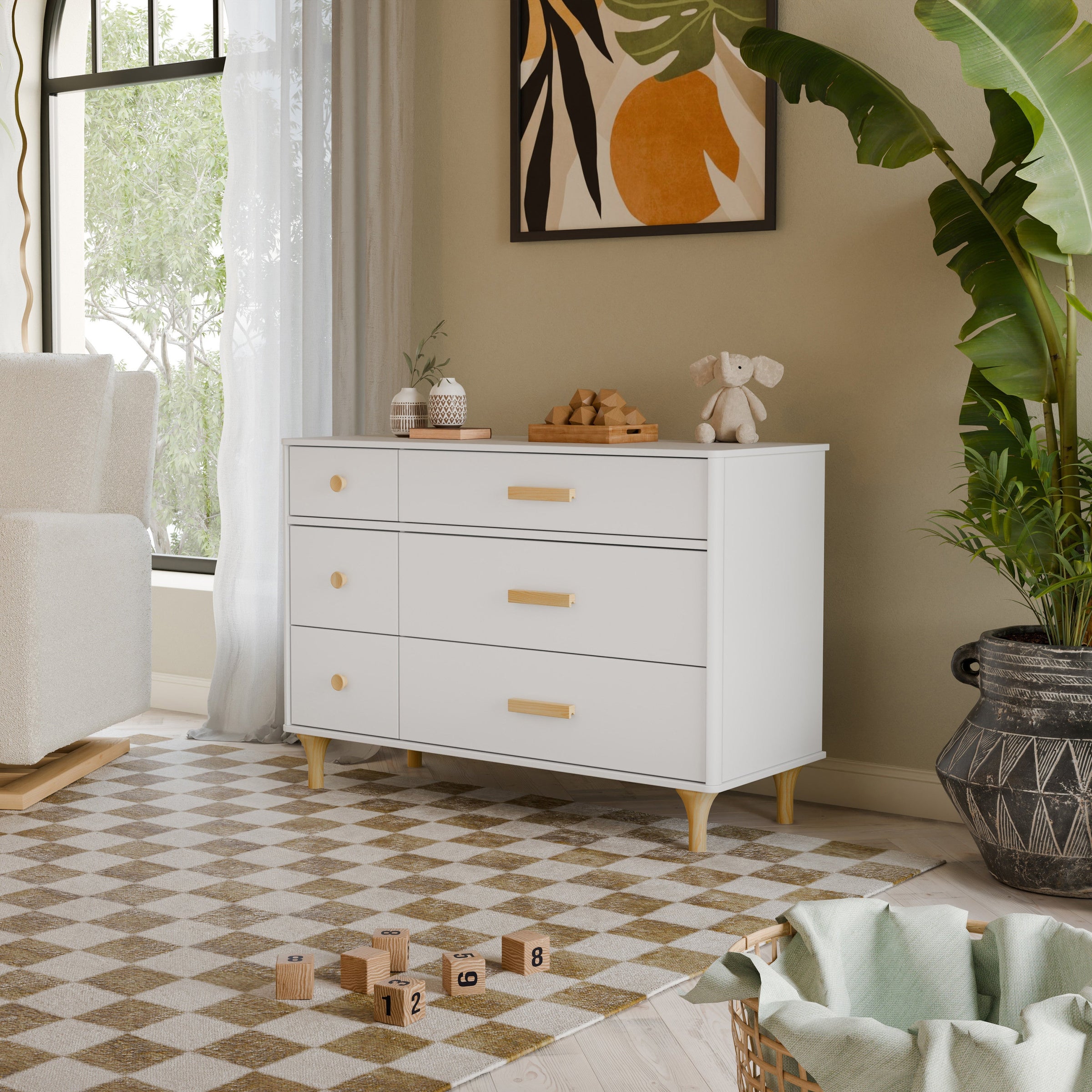 M9016WN,Lolly 6-Drawer Double Dresser  Assembled in White/Natural