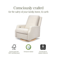 M22286WBLB,Crewe Electronic Swivel Glider Recliner in Ivory Boucle w/Light Wood Base
