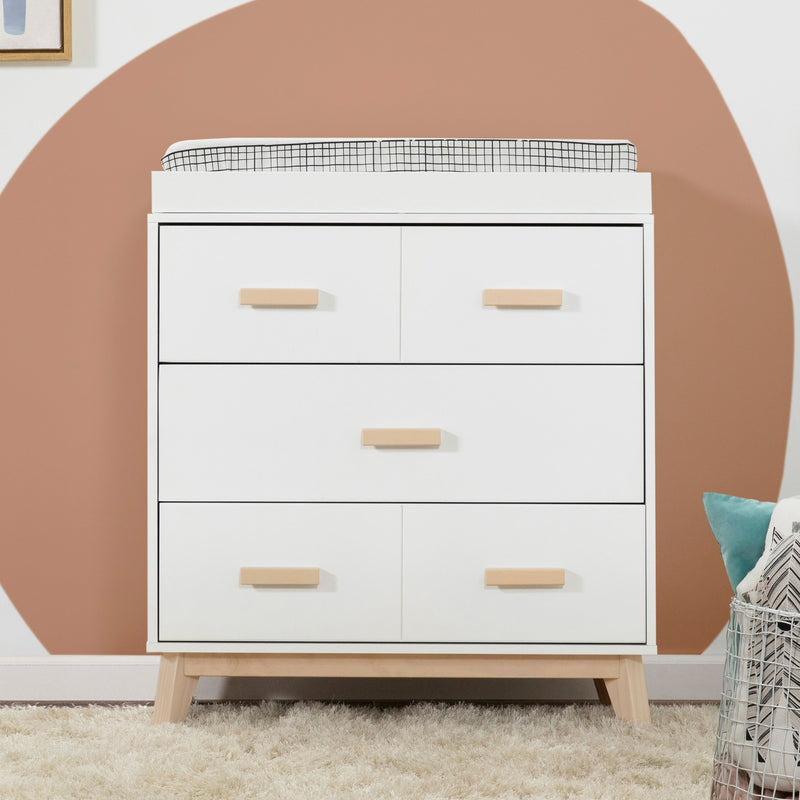 M5823WNX,Scoot 3-Drawer Changer Dresser in White/Washed Natural Finish