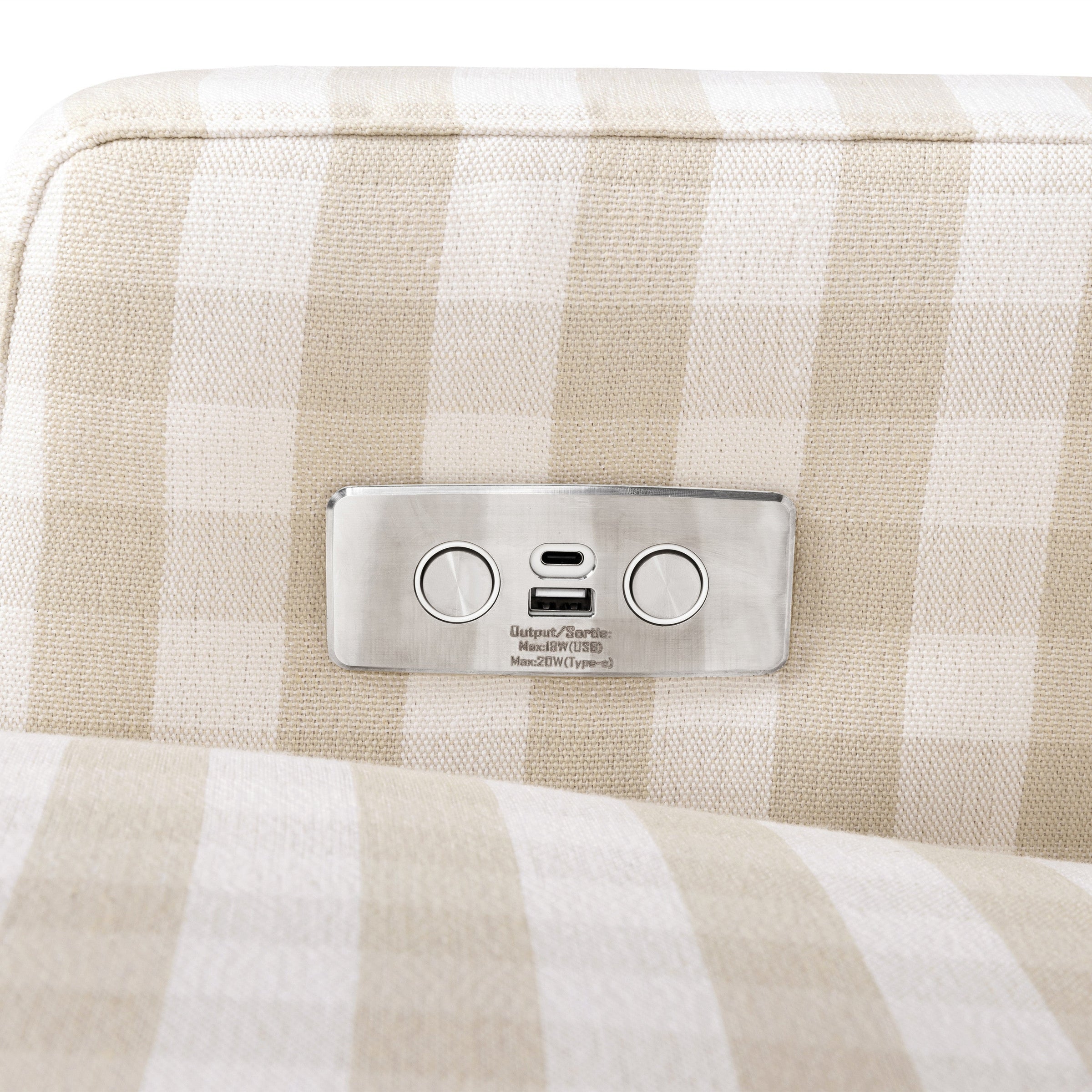 M22286TGHLB,Crewe Electronic Swivel Glider Recliner in Tan Gingham with Light Wood Base