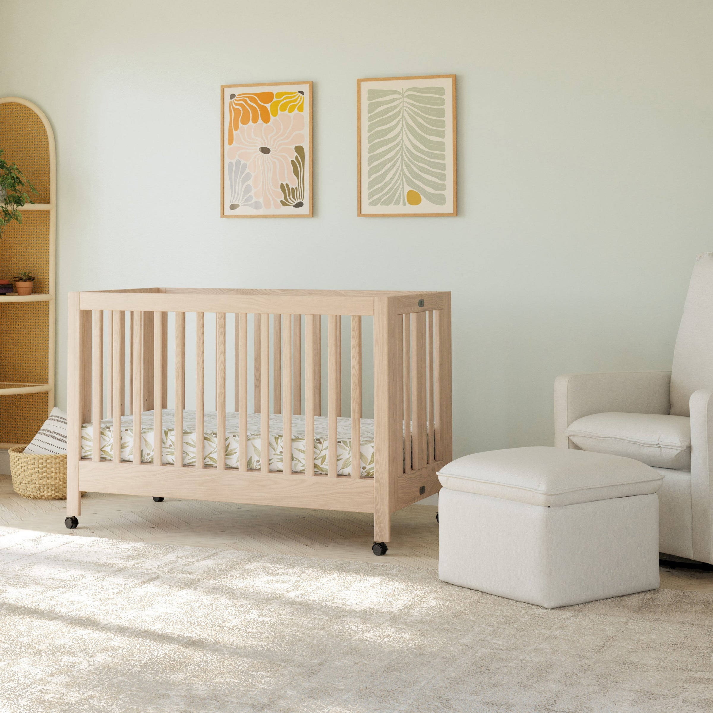 M6601NX,Maki Full-Size Folding Crib w/Toddler Bed Conversion Kit in Washed Natural