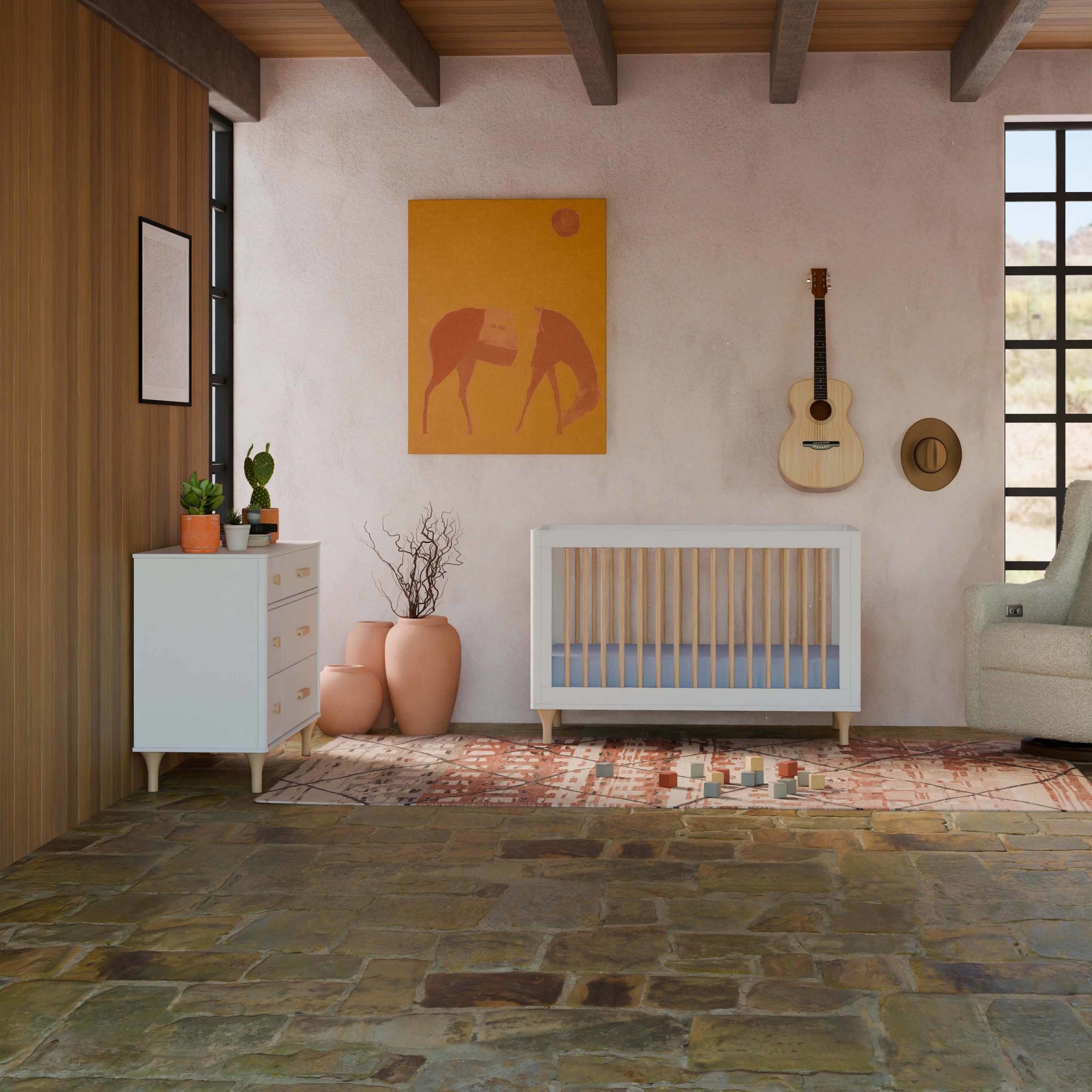 M9001WN,Lolly 3-in-1 Convertible Crib w/Toddler Bed Conversion Kit in White/Natural
