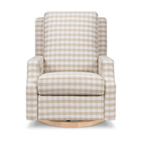 M22286TGHLB,Crewe Electronic Swivel Glider Recliner in Tan Gingham with Light Wood Base