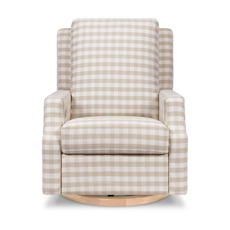 M22286TGHLB,Crewe Electronic Swivel Glider Recliner in Tan Gingham with Light Wood Base