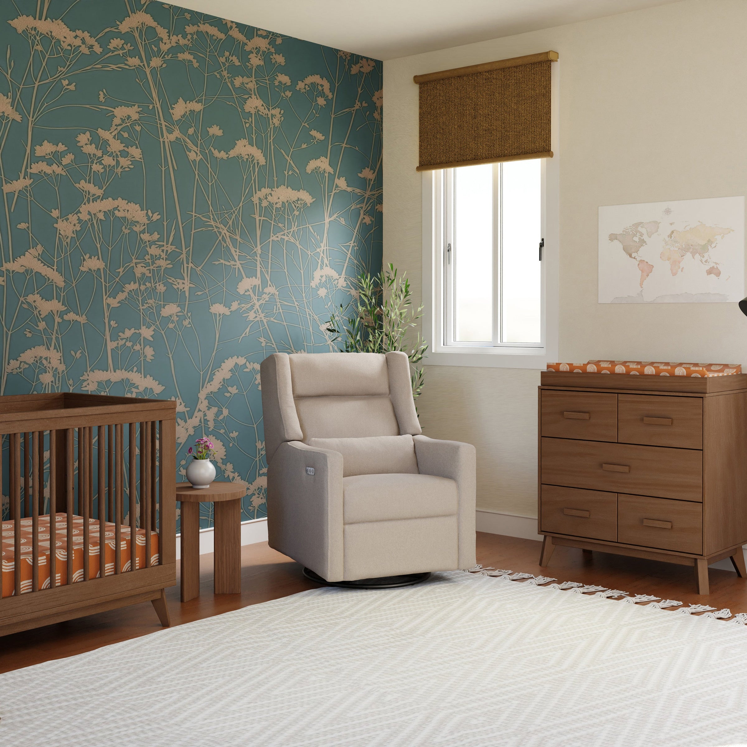 M11286PBEW,Kiwi Plus Power Glider Recliner w/ Power Headrest in Performance Beach Eco-Weave