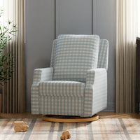 M22286BGHLB,Crewe Electronic Swivel Glider Recliner in Blue Gingham with Light Wood Base
