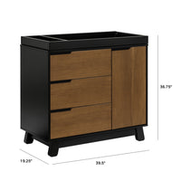 M4223BNL,Hudson 3-Drawer Changer Dresser w/Removable Changing Tray in Black/Natural Walnut