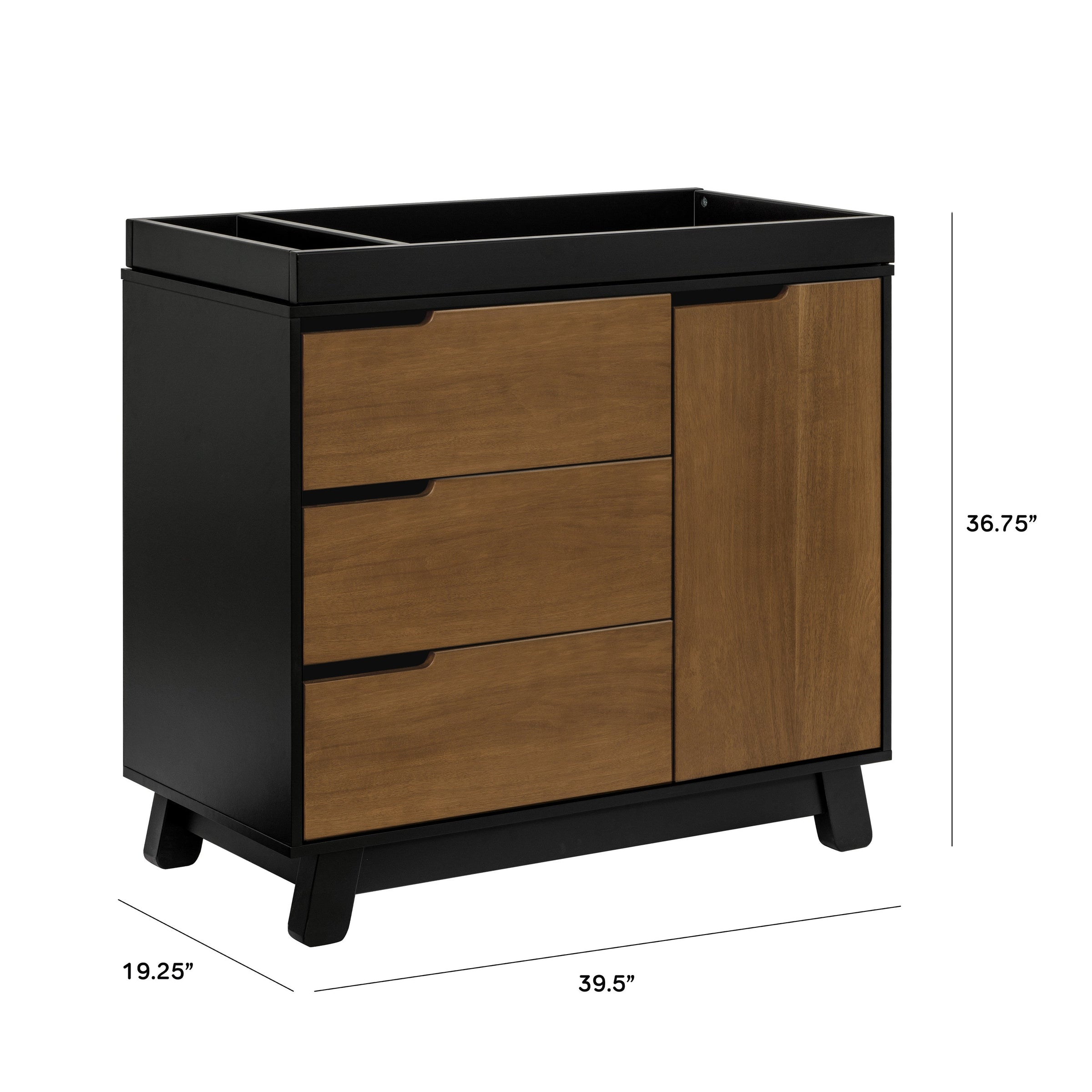 M4223BNL,Hudson 3-Drawer Changer Dresser w/Removable Changing Tray in Black/Natural Walnut