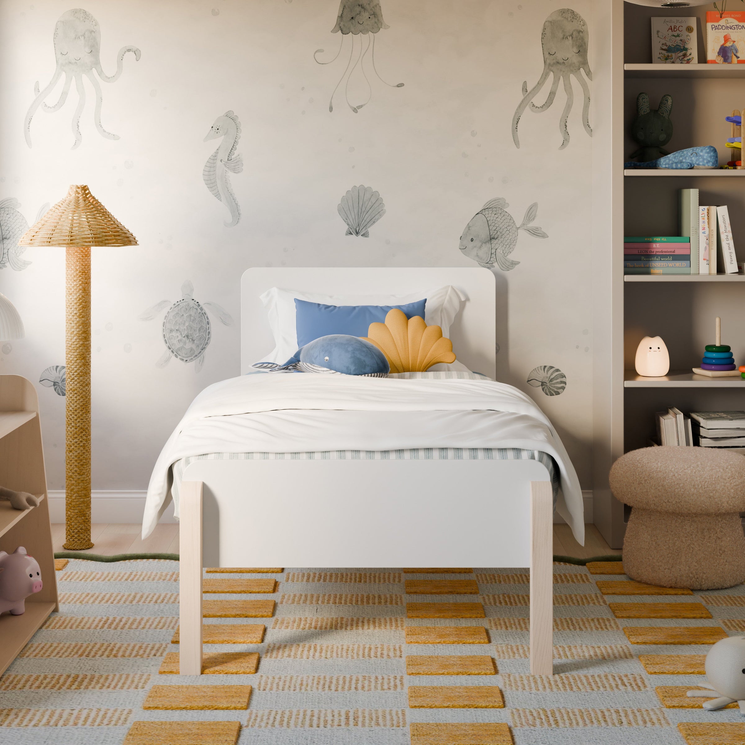 M18469WNX,TipToe Twin Bed in White and Washed Natural