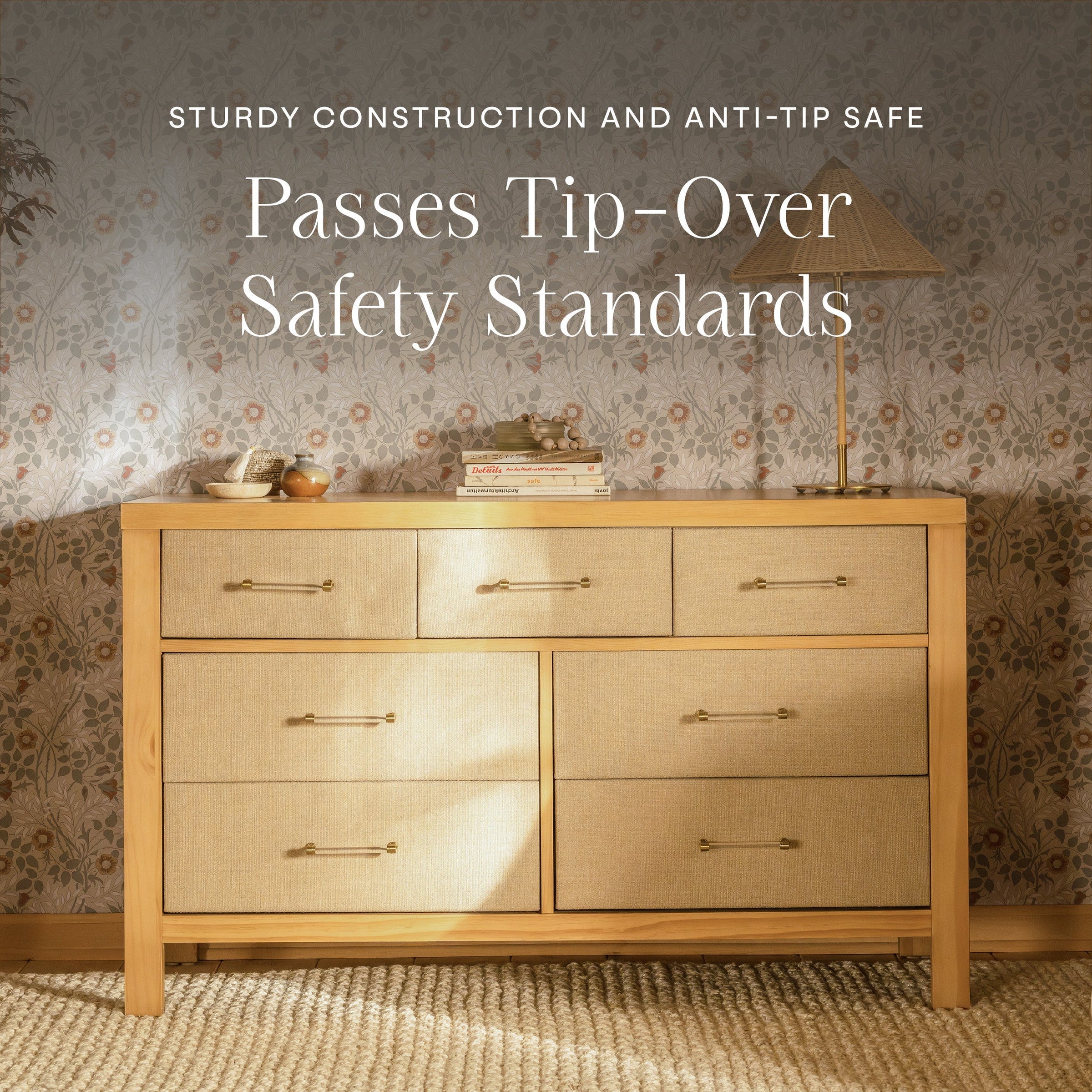 M24816HYPSEW,Eloise 7-Drawer Assembled Dresser in Honey & Performance Sand Eco-Weave