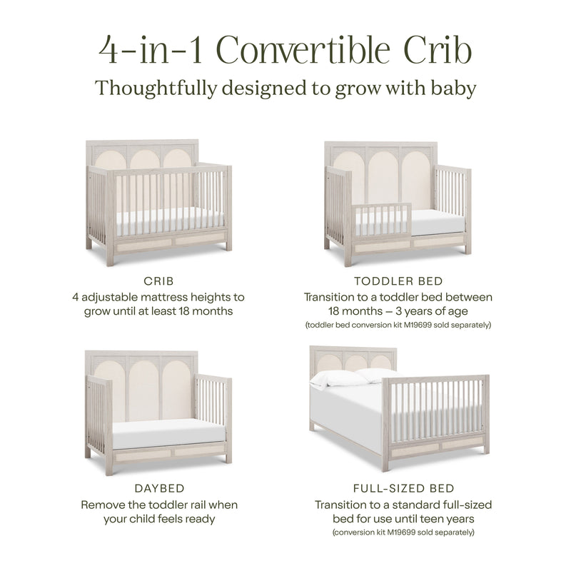 M24801WDFPEW,Eloise 4-in-1 Convertible Crib in White Driftwood and Performance Pearl Eco-Weave