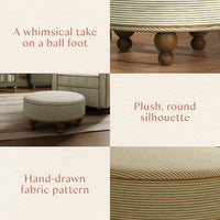 M33385OSCTF,Nate Berkus x Babyletto Astre Ottoman in Perf Olive Stripe Eco-Crossweave w/Toffee feet