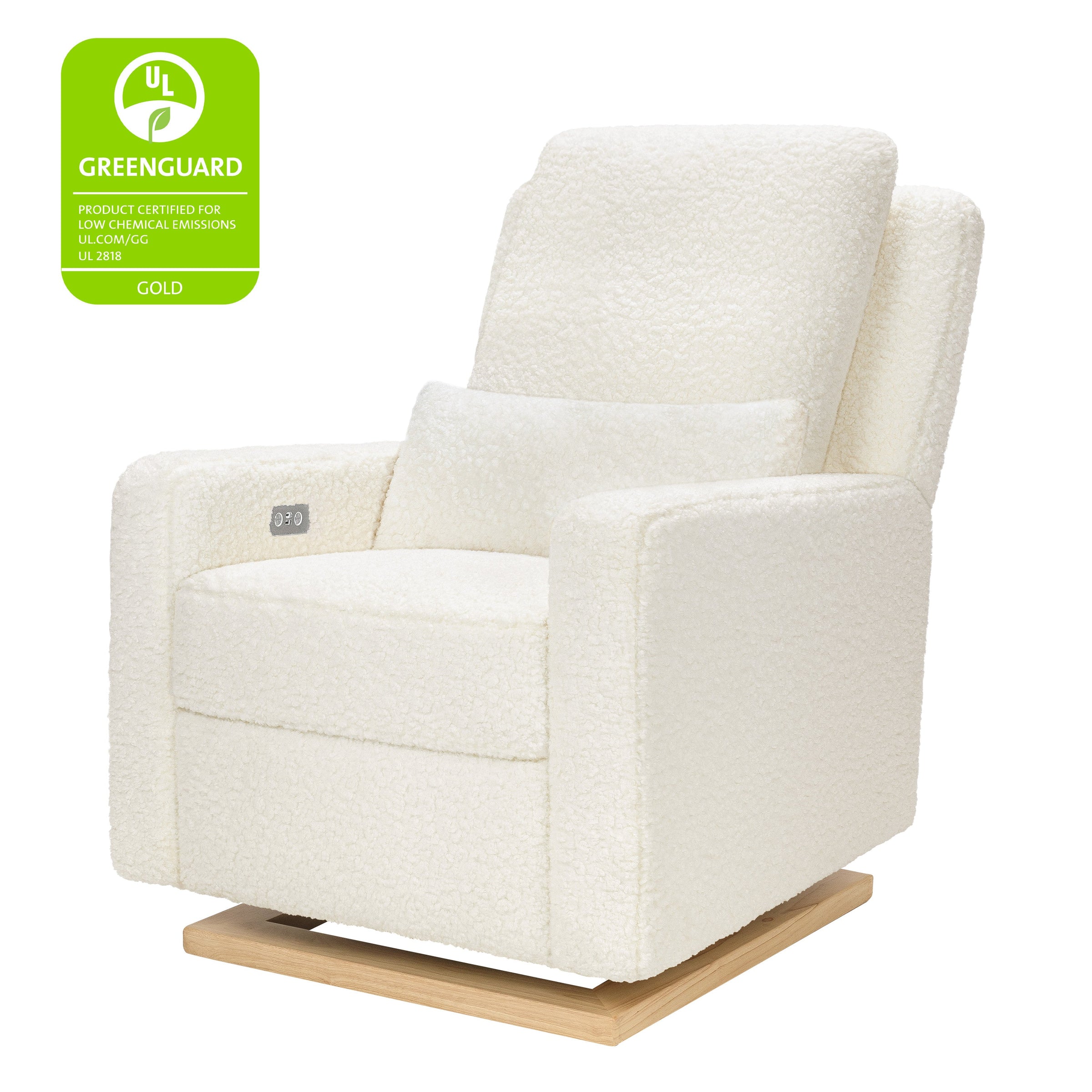 M23085CMSGLB,Sigi Glider Recliner w/ Electronic Control and USB in Cream Shearling w/Light Wood Base