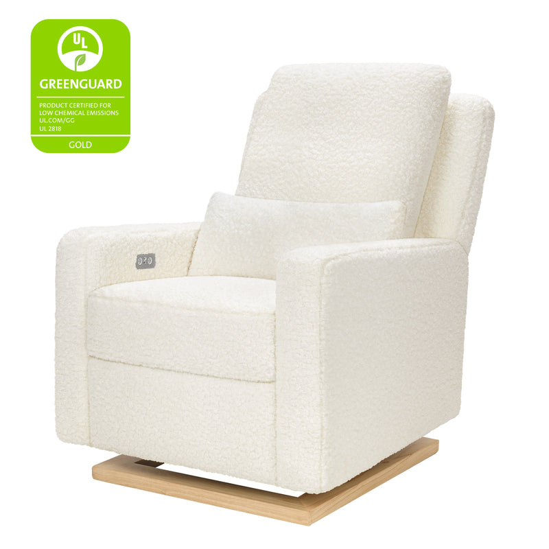 M23085CMSGLB,Sigi Glider Recliner w/ Electronic Control and USB in Cream Shearling w/Light Wood Base